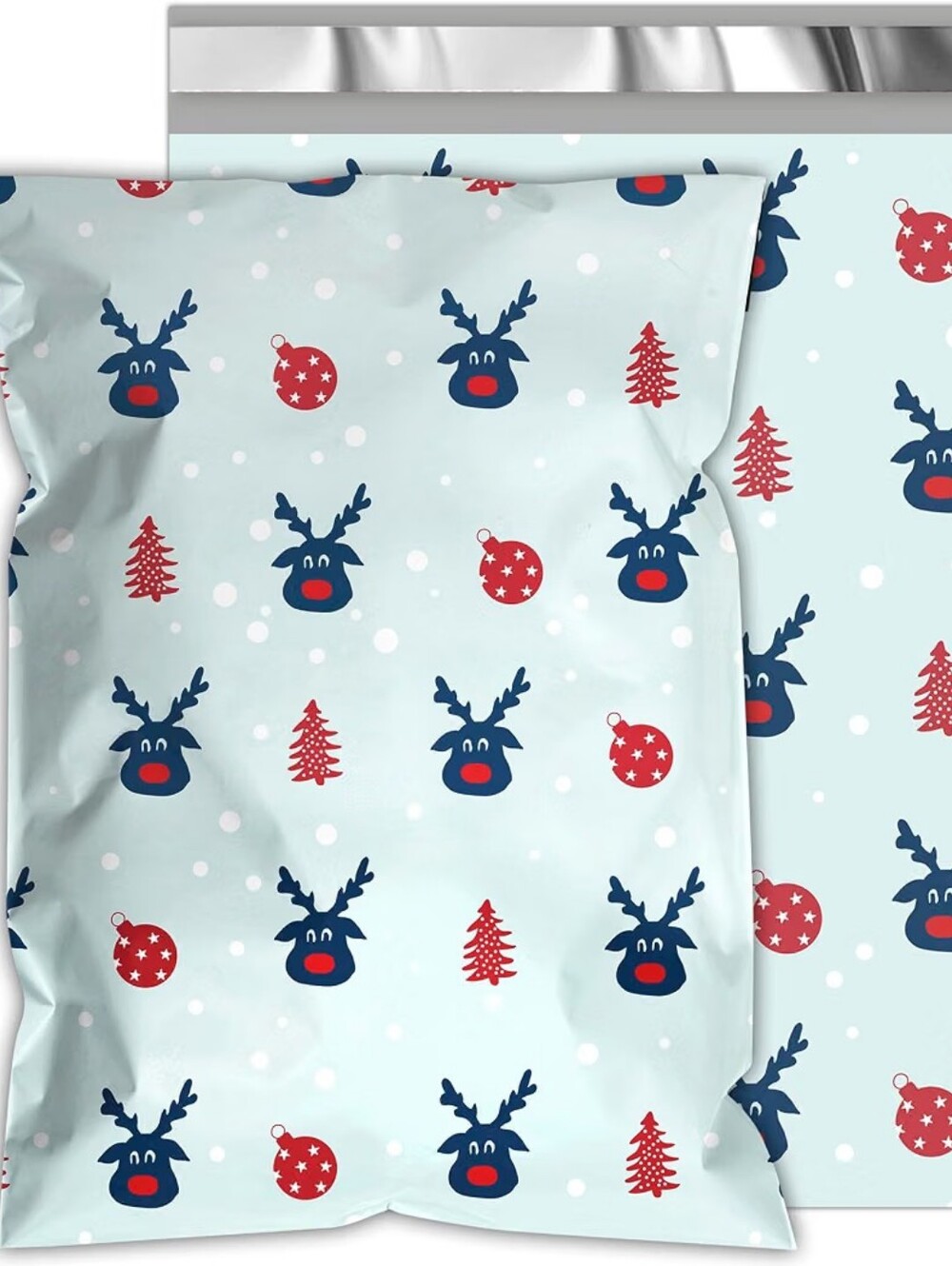 Poly Mailers 14.5"x19" Light Blue Reindeer Theme- 25 Pack